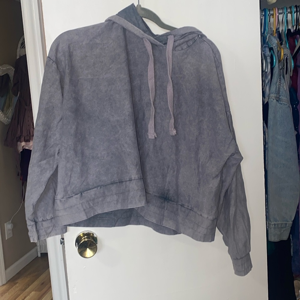 zara gray crop hoodie